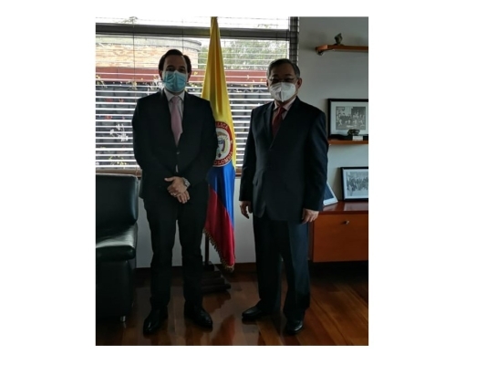 Minister for Mines and Energy of Colombia Diego Mesa and Minister of Trade and Industry Gan Kim Yong
